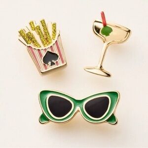 Kate Spade Target 3 Pc Set Novelty Pin Set French Fries Champagne Sunglasses New